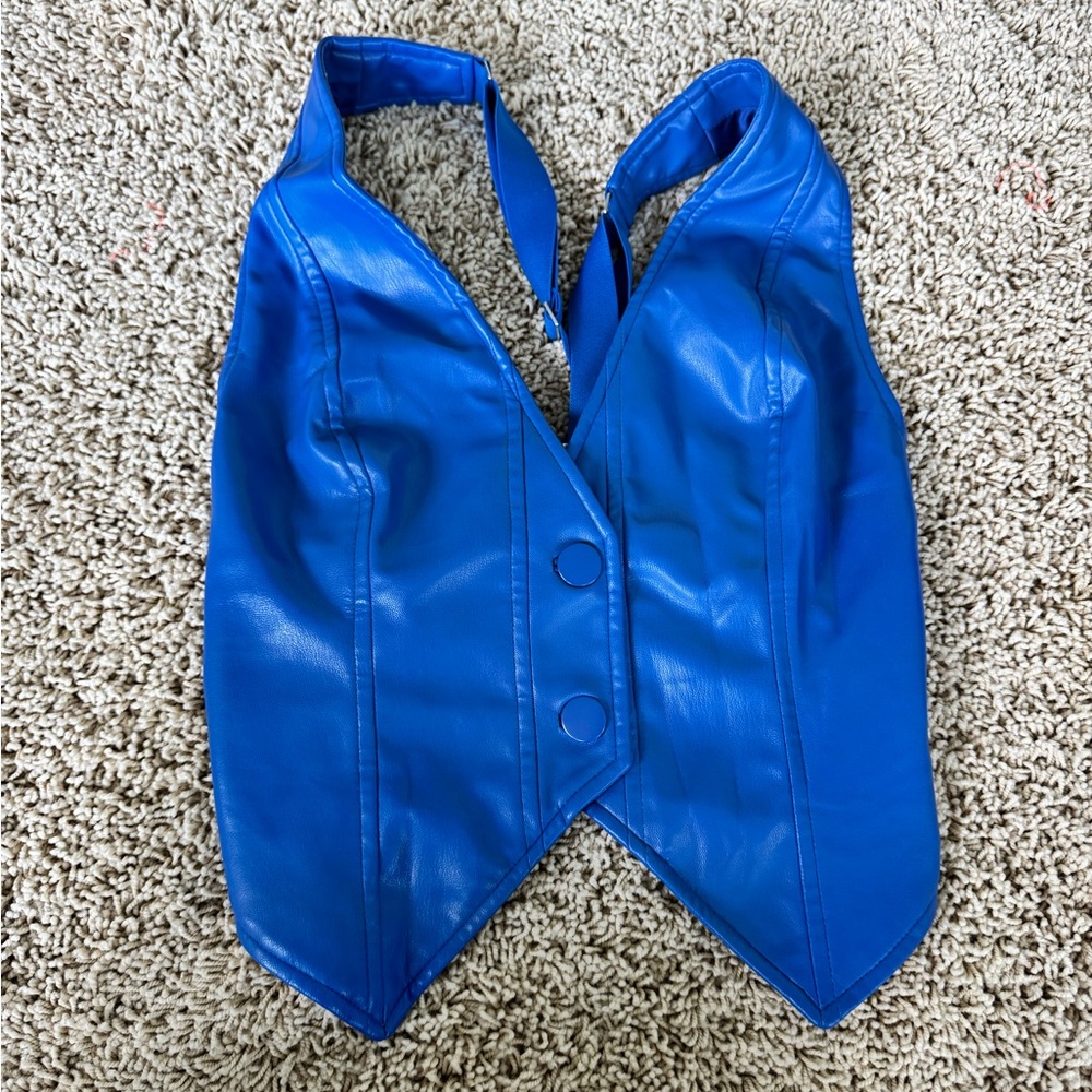 Blue vegan Leather Halter Vest